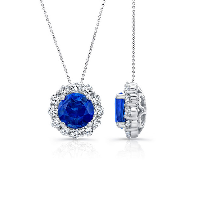 Barkev's Blue Sapphire And Diamond Halo Necklace BS-8125N