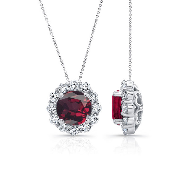 Barkev's Garnet Halo Diamond Necklace GR-8125N
