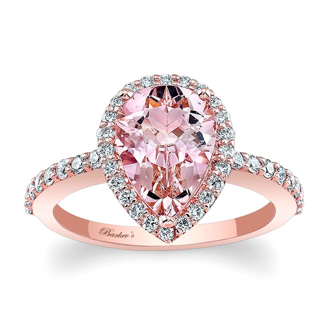 14K Rose Gold 2 Carat Cushion Cut Morganite Halo Engagement Ring | Barkev's