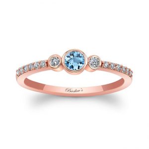 Mia Aquamarine Three Stone Diamond Promise Ring In Rose Gold