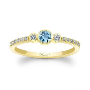 Mia Aquamarine Three Stone Diamond Promise Ring In Yellow Gold