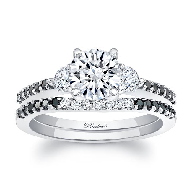 Barkev's 3 Stone Black Diamond Accent Wedding Ring Set 7539SBK
