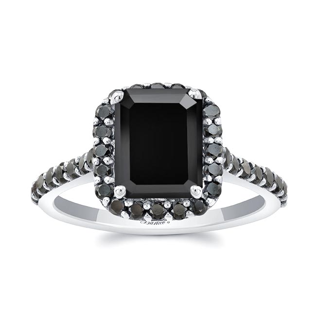 Barkev's Emerald Cut Black Diamond Halo Ring BC-7989LBK-EM
