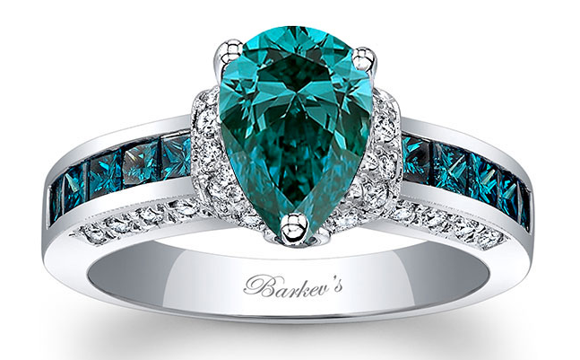 Pear shaped blue diamond engagement ring by Barkev's