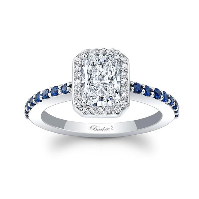 Barkev's 1 Carat Radiant Diamond Halo Engagement Ring With Blue Sapphires 7838LBS-RAD