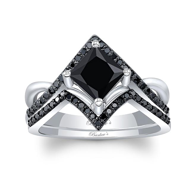Barkev's Unique Princess Cut Black Diamond Engagement Ring Set BC-8242SBK