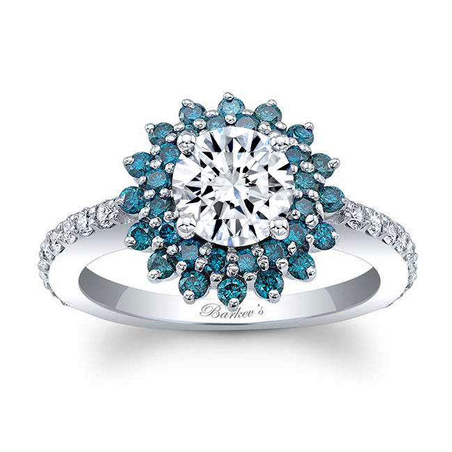 Barkev's Blue Diamond Halo Floral Engagement Ring 7969LBD