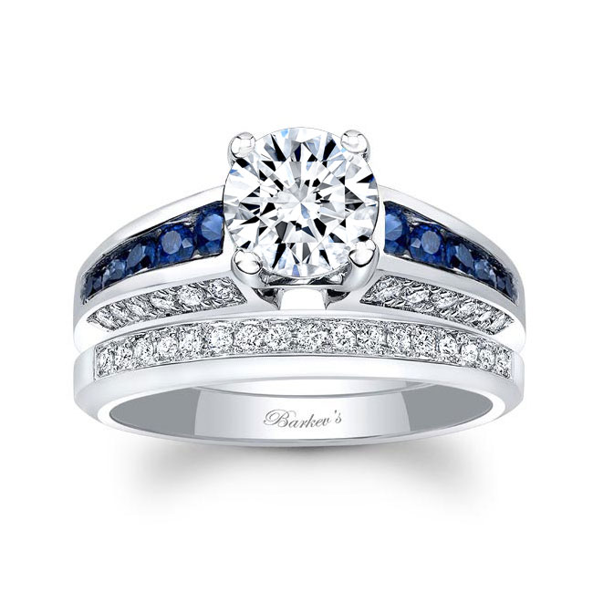 Barkev's Channel Blue Sapphire Accent Wedding Ring Set 8197SBS