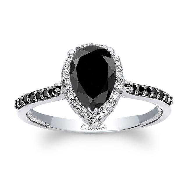 Barkev's Eva Pear Shaped Black Diamond Halo Ring BC-8236LBK