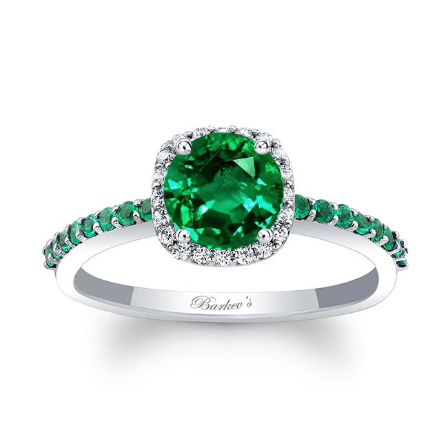 Barkev's 1 Carat Round Emerald Halo Engagement Ring EM-7838LEM
