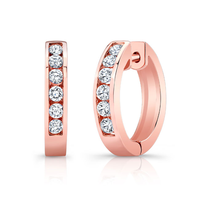 Rose Gold 0.5 Carat Channel Diamond Hoop Earrings