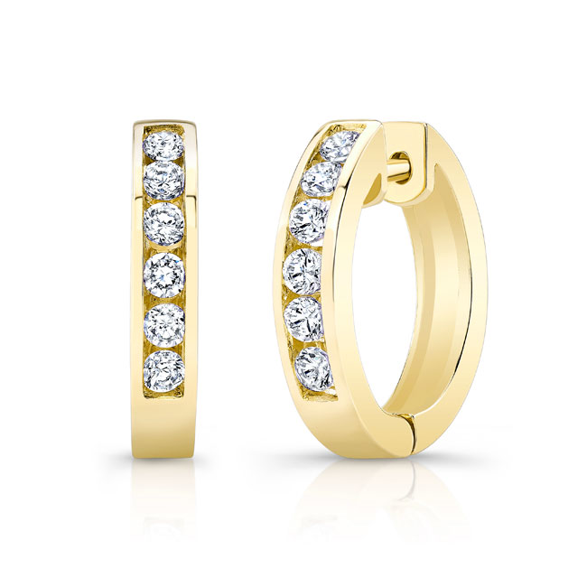 Yellow Gold 0.5 Carat Channel Diamond Hoop Earrings