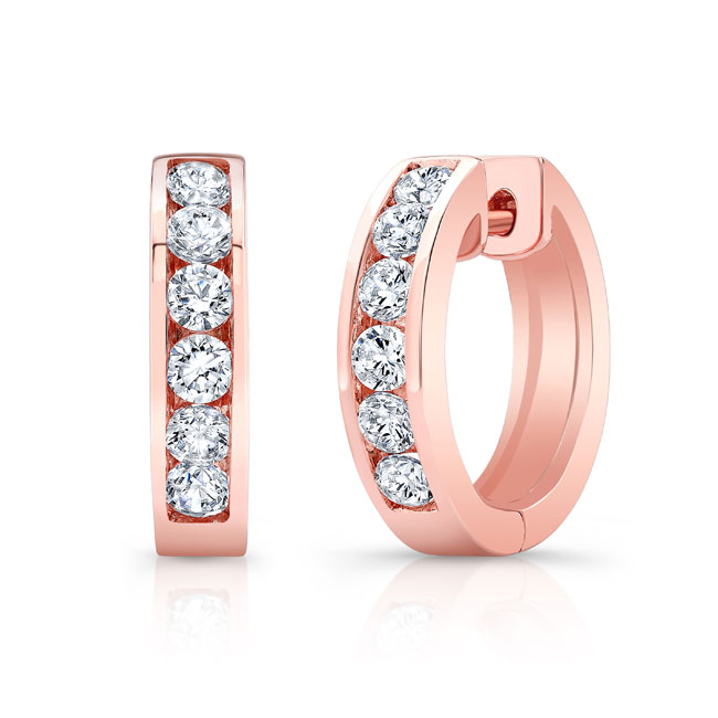 Rose Gold 1 Carat Channel Diamond Hoop Earrings