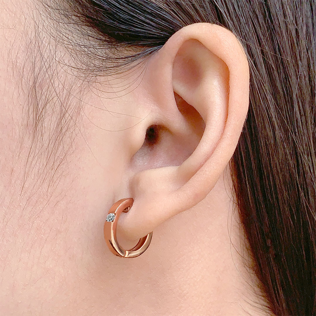  Rose Gold Single Diamond Hoop Earrings Image 2