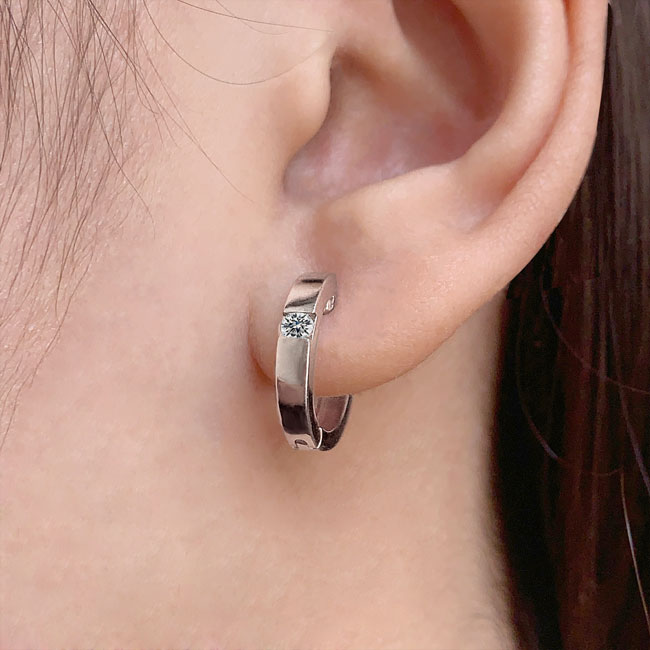 Platinum Single Diamond Hoop Earrings Image 3