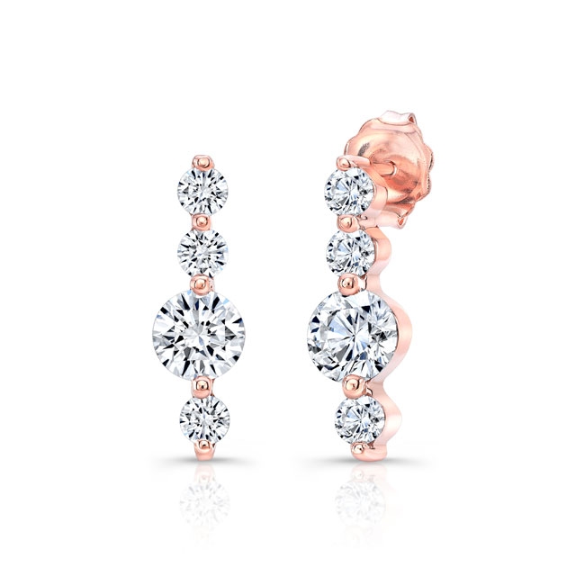 Rose Gold Unique Linear Diamond Earrings