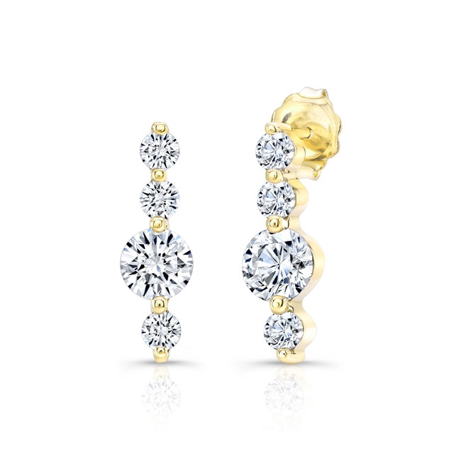 Yellow Gold Unique Linear Diamond Earrings
