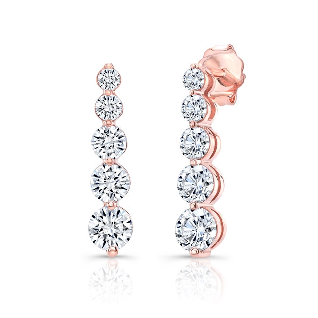 Rose Gold 1.7 Carat Linear Diamond Earrings