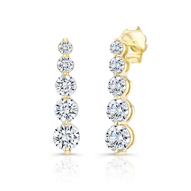 Yellow Gold 1.7 Carat Linear Diamond Earrings