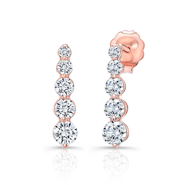 Rose Gold 0.8 Carat Linear Diamond Earrings