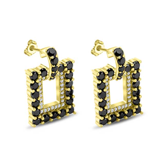 Yellow Gold Black Diamond Earrings Image 2