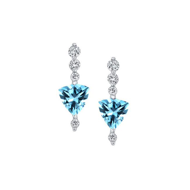 Trillion Cut Blue Topaz And Diamond Earrings