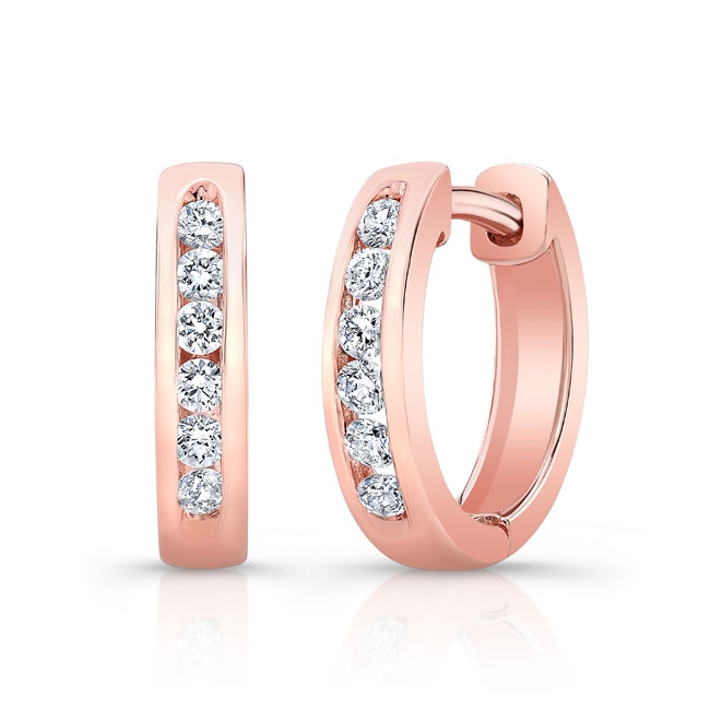 Rose Gold 0.18 Carat Channel Diamond Hoop Earrings