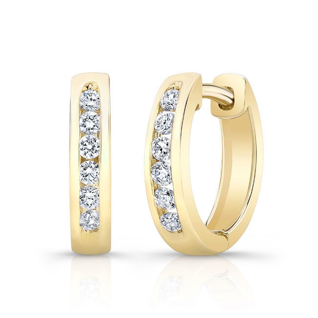 Yellow Gold 0.18 Carat Channel Diamond Hoop Earrings