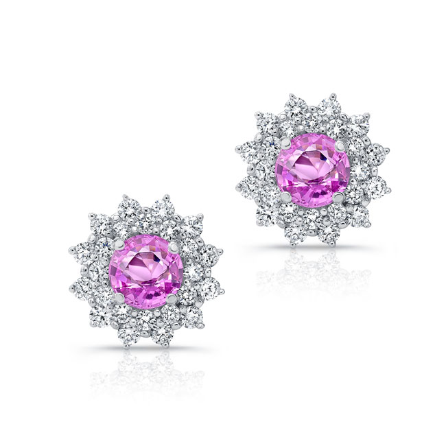  1.00ct. Double Halo Pink Sapphire Studs Image 1