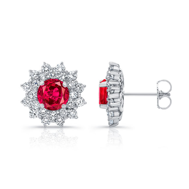  White Gold 1.00ct. Double Halo Ruby Studs Image 2