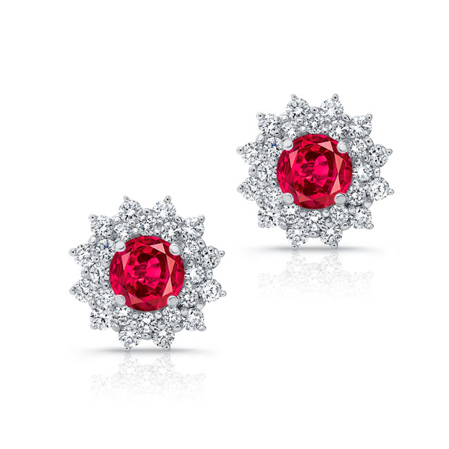  White Gold 1.00ct. Double Halo Ruby Studs Image 1