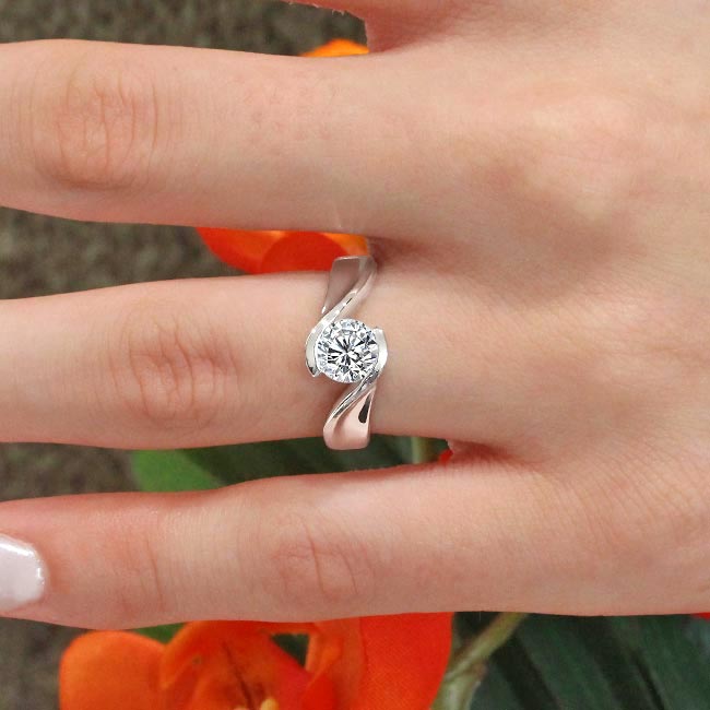White Gold Moissanite Solitaire Bypass Engagement Ring Image 3