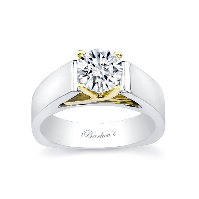  White Yellow Gold Criss Cross Prong Solitaire Ring Image 1