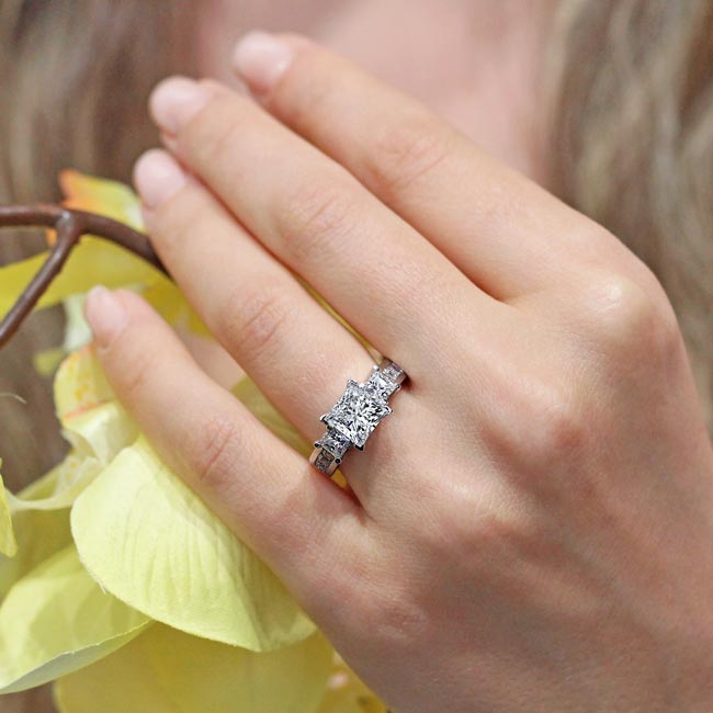 Platinum Three Stone Moissanite Engagement Ring Image 4