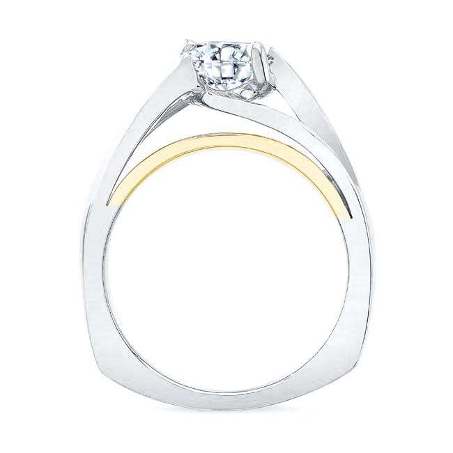 White Yellow Gold Wide Split Shank Lab Diamond Solitaire Ring Image 2