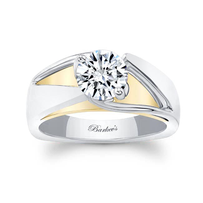 White Yellow Gold Wide Split Shank Solitaire Ring
