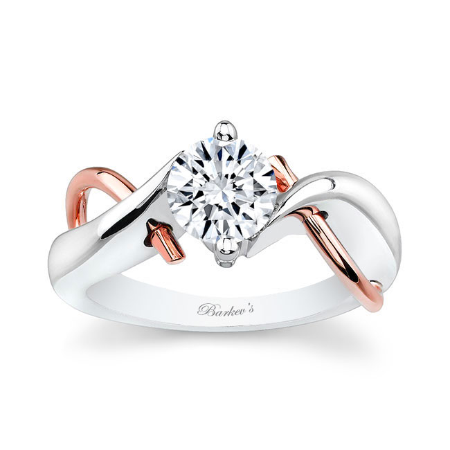  White Rose Gold Double Wire Trim Solitaire Ring Image 1