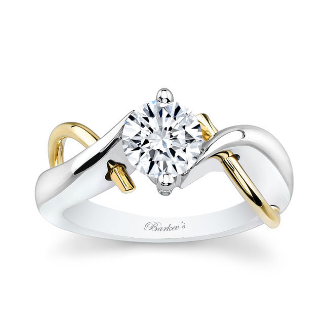  White Yellow Gold Double Wire Trim Solitaire Ring Image 1