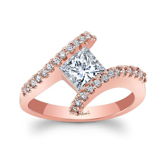  Rose Gold Sideways Princess Cut Moissanite Engagement Ring Image 1