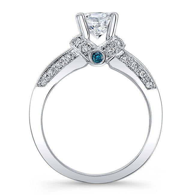 White Gold Unique Vintage Blue Diamond Accent Moissanite Ring Image 2