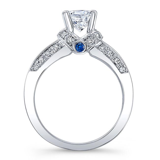 White Gold Unique Vintage Blue Sapphire Accent Moissanite Ring Image 2