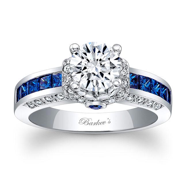 Platinum Unique Vintage Lab Diamond Ring With Blue Sapphires