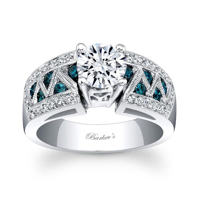  White Gold Vintage Blue Diamond Accent Ring Image 1