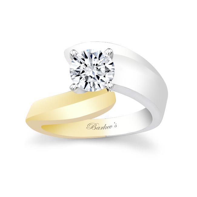 White Yellow Gold Curved Solitaire Moissanite Ring