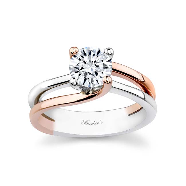  White Rose Gold Thin Split Shank Solitaire Ring Image 1