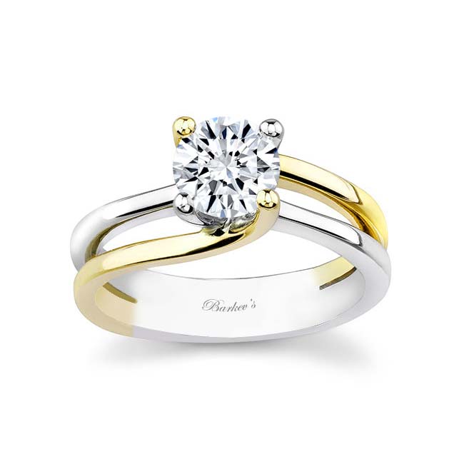  White Yellow Gold Thin Split Shank Solitaire Ring Image 1