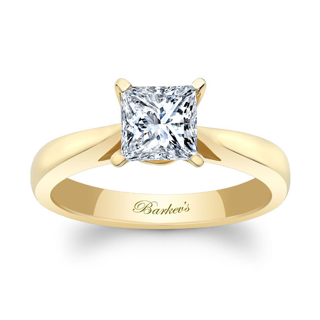  Yellow Gold Princess Cut Moissanite Solitaire Ring Image 1