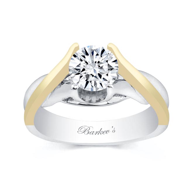 White Yellow Gold Crossover Moissanite Solitaire Ring