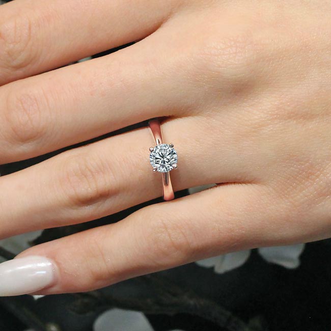 Rose Gold Traditional Solitaire Ring With Certified 1 Ct. Round Lab Created Diamond (D-VS1) Image 4