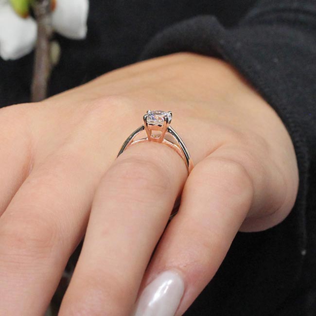 Rose Gold Traditional Solitaire Ring With Certified 1 Ct. Round Lab Created Diamond (D-VS1) Image 6